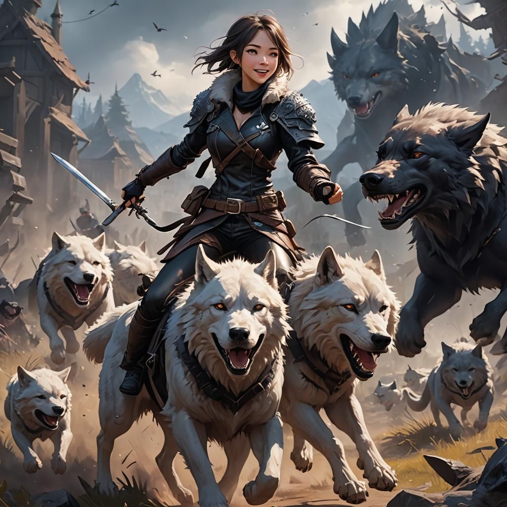Girl Rides Dire Wolf: 3D Anime Art