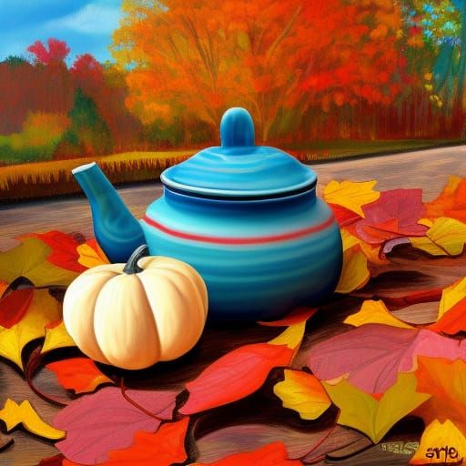 Autumn Teapot with Fall Leaves