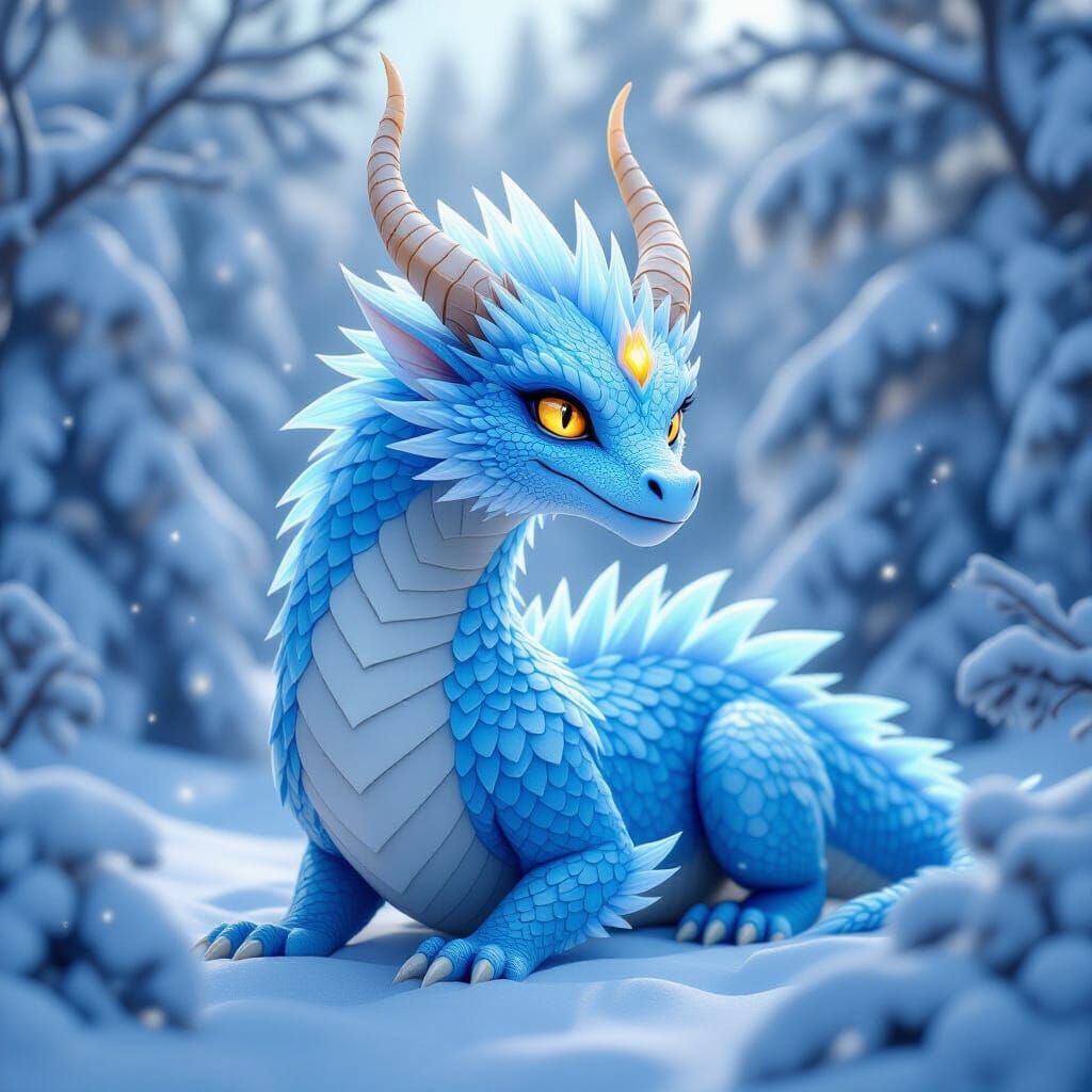 Majestic Ice Dragon in Enchanted Winter Forest