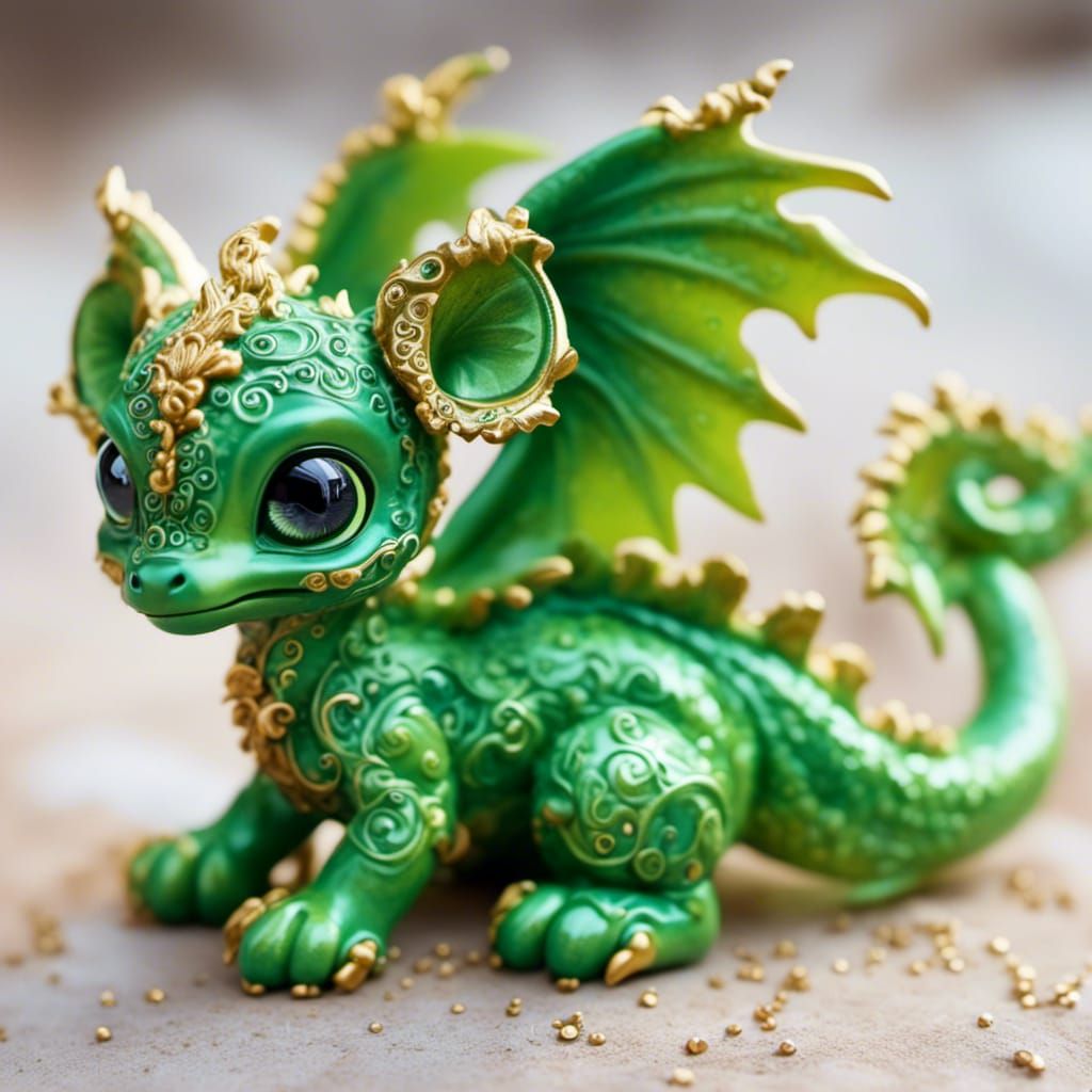 Cute Leaf-Green Baby Dragon with Big Eyes