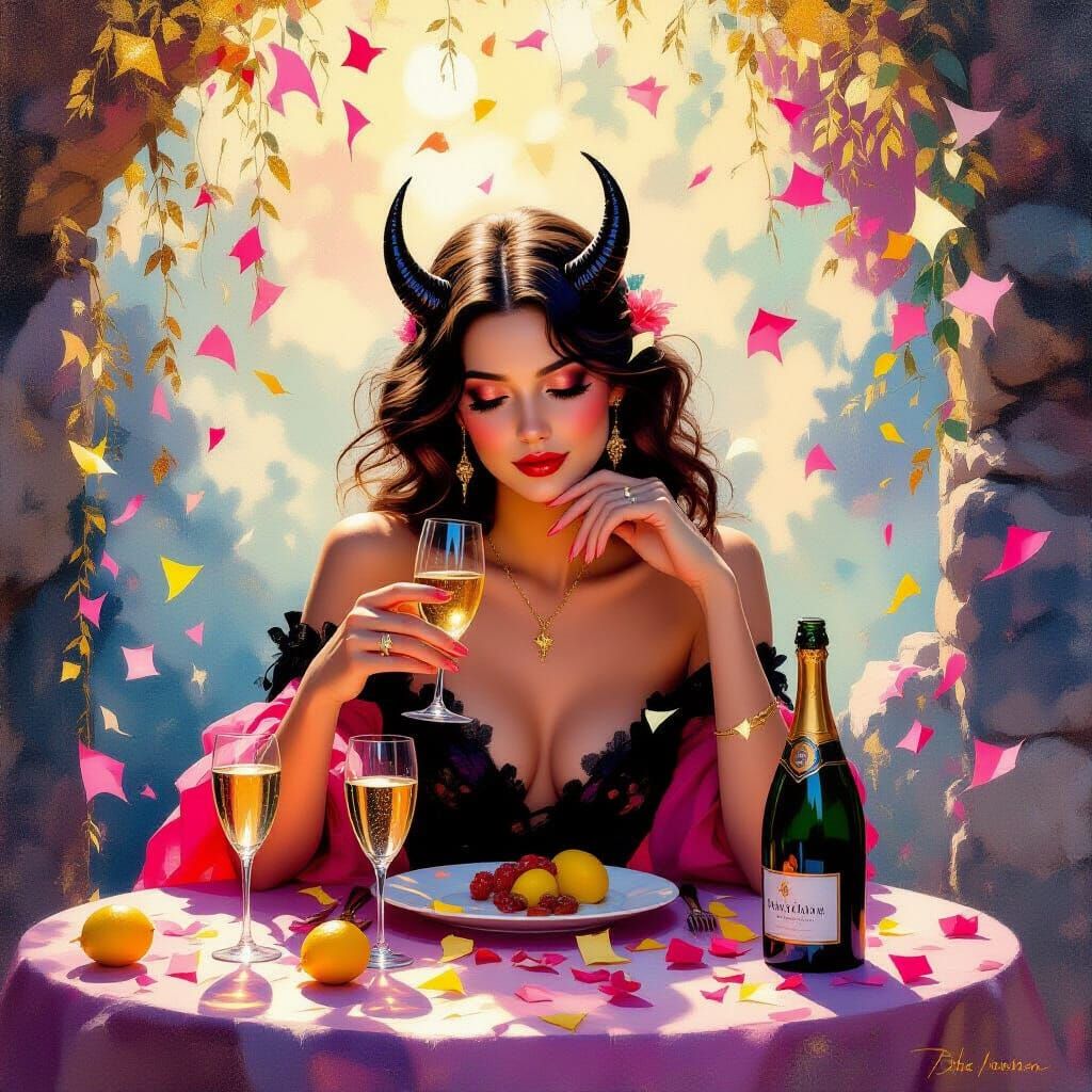 Devil's Underworld Celebration with Champagne