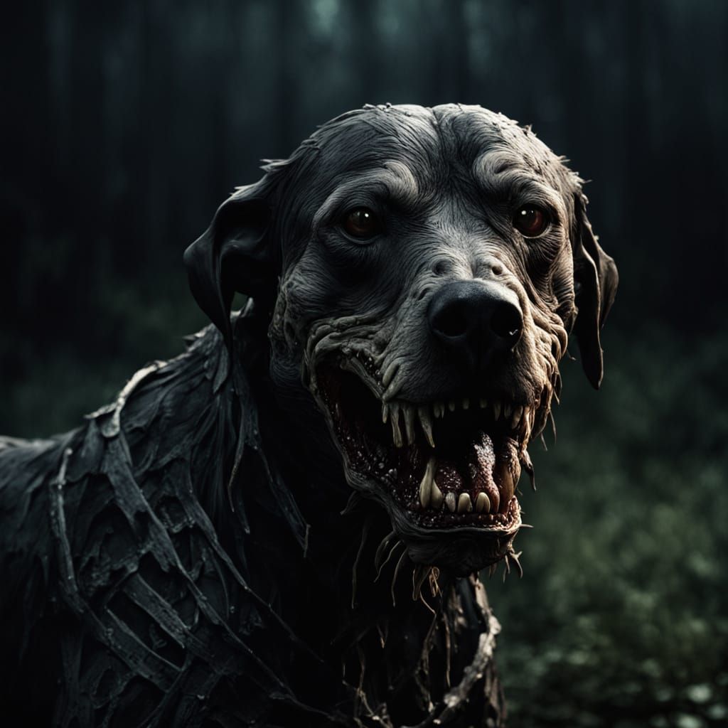 Decaying Gaunt Hound in Dark Fantasy Scene