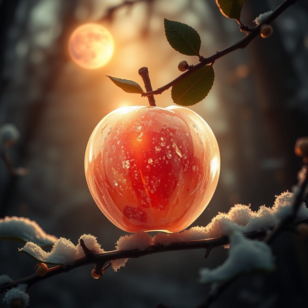 Epic Crystal Apple Shines with Planets and Winter Forest