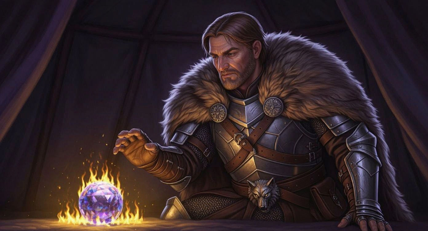 Cleric Examines Opaque Magical Sphere in Tent