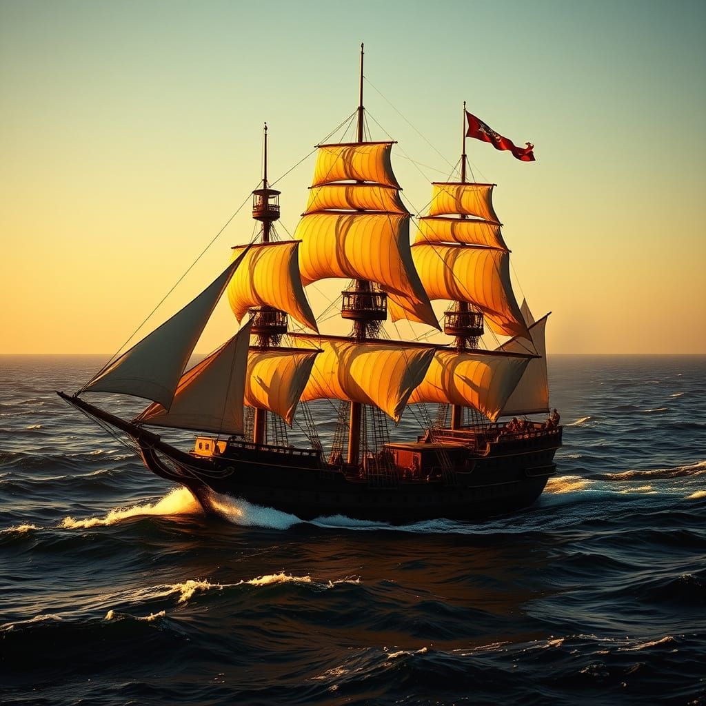 Majestic Pirate Ship Cruises the Open Sea in Cinematic Style