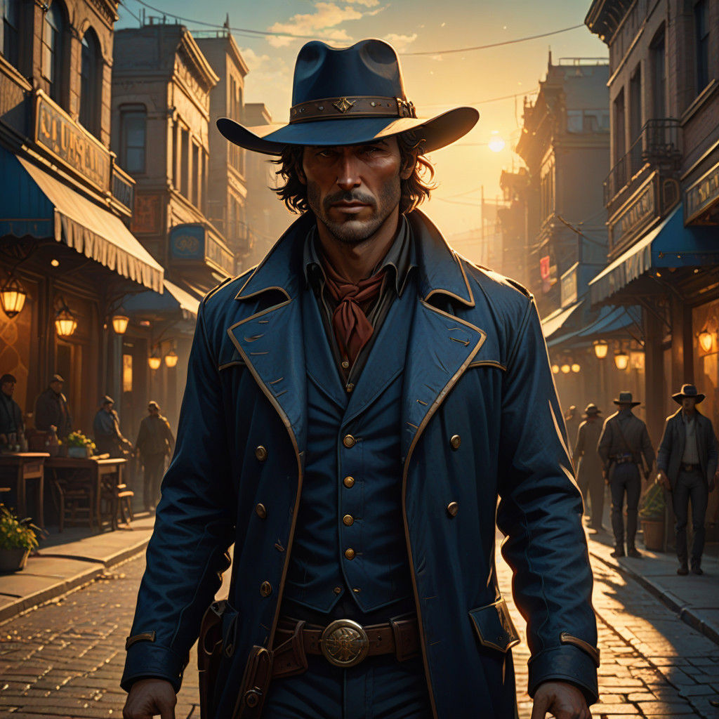 Mysterious Cowboy Portrayed in Western Noir Style