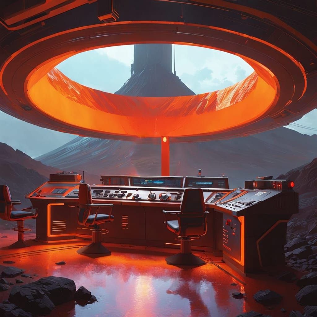 Volcano Interior Lab with Futuristic Machinery