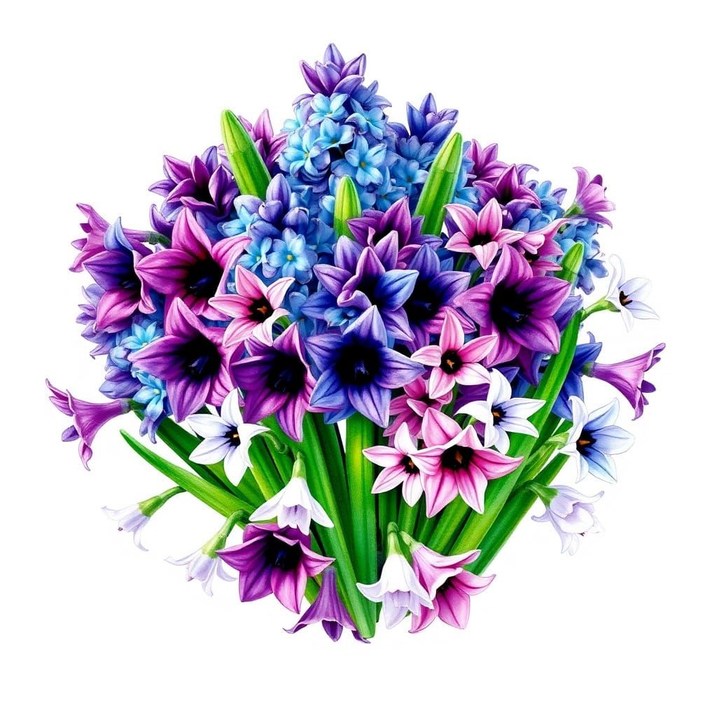 Vibrant Hyacinth Cluster in Detailed Botanical Style