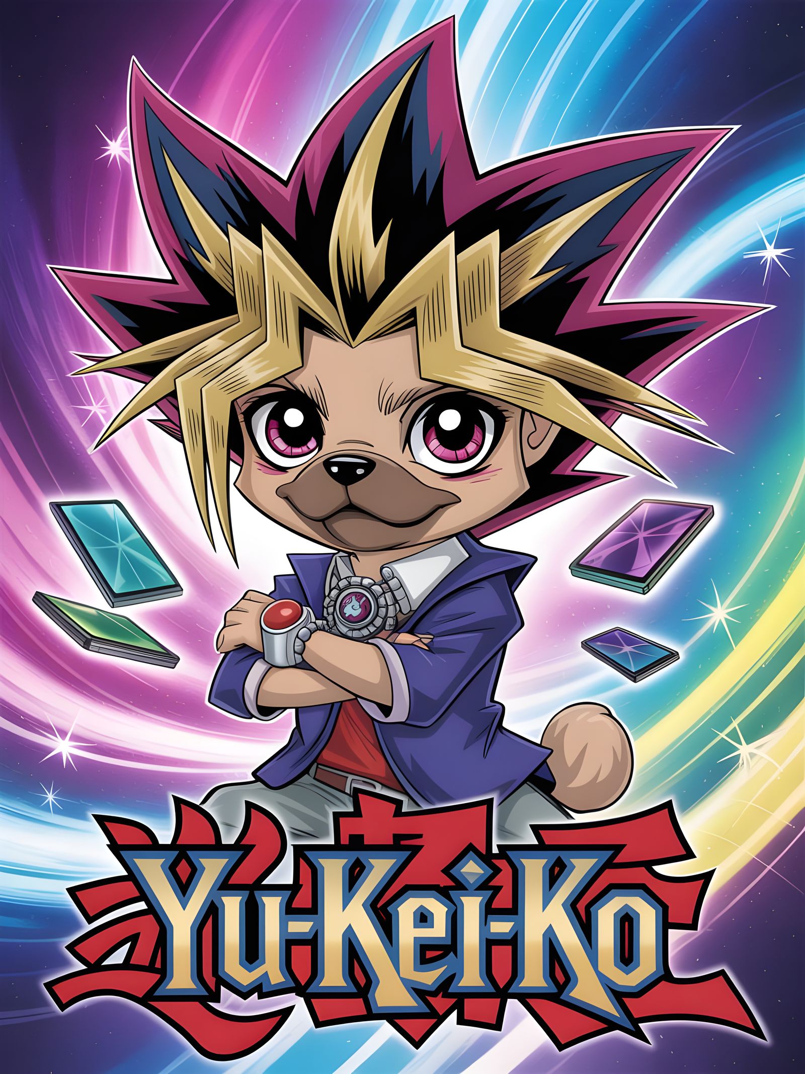 Anime Pug Yugi Muto in Yu-Gi-Oh Style