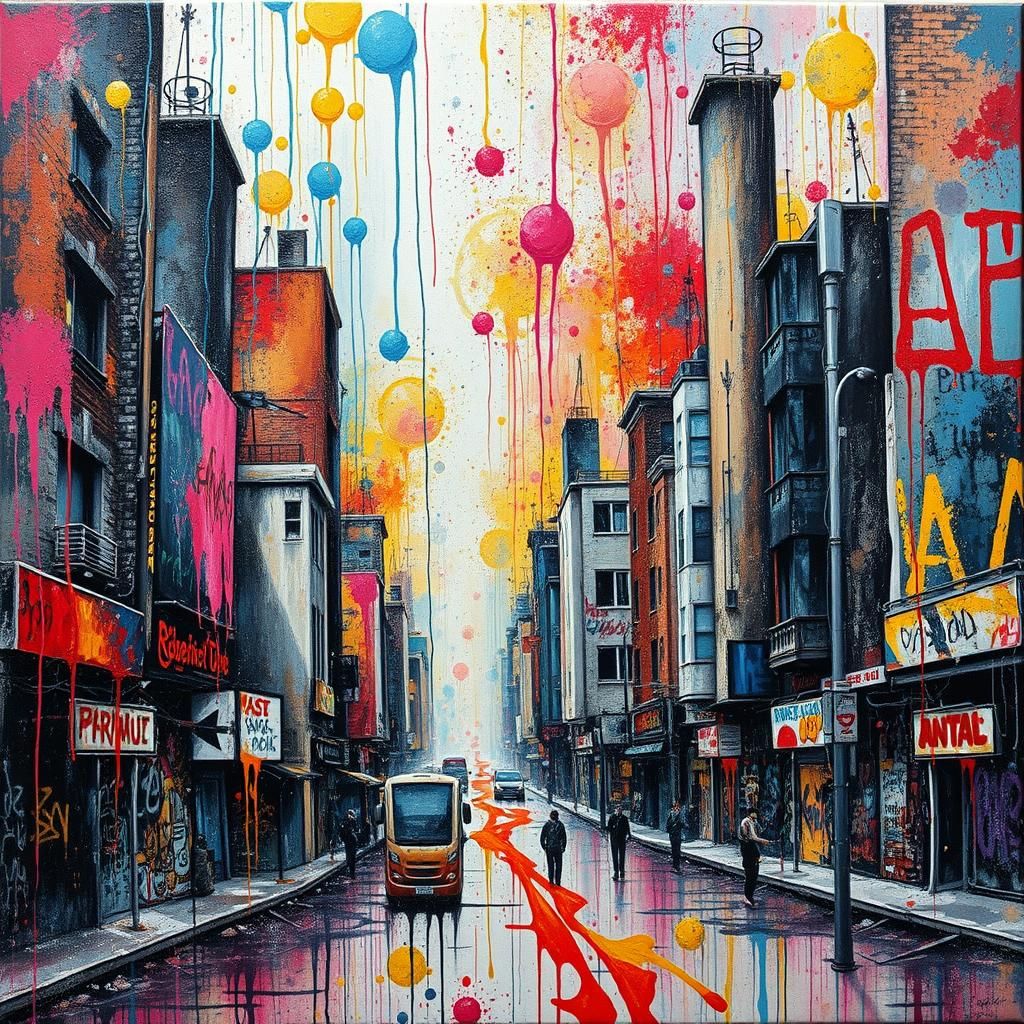Surreal Melting Cityscape in Graffiti Art Style