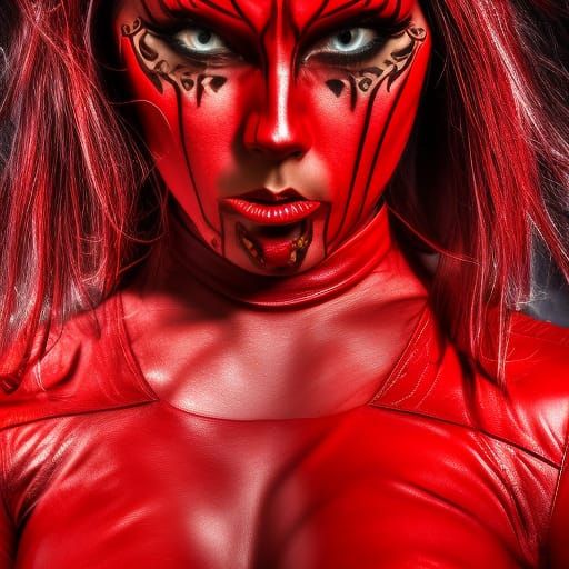 Hyperrealistic Demonic Lilith in Red Leather