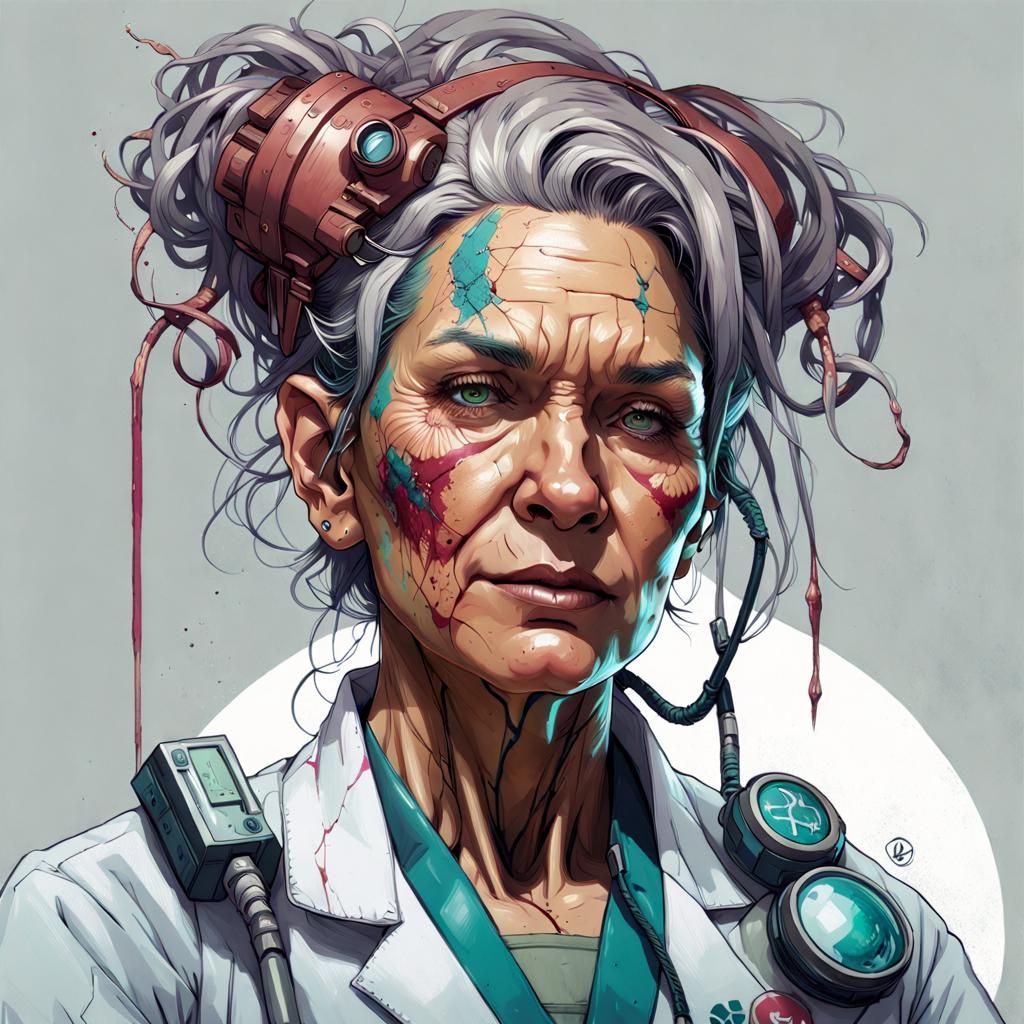 Cyberpunk Nurse Portrait with Detailed Medical Equipment