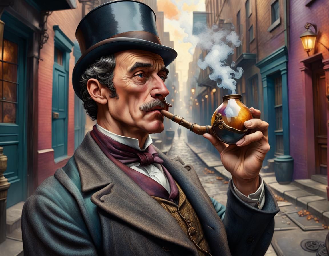 Sherlock Holmes Smoking Pipe in Victorian Alley