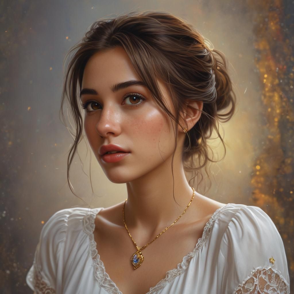 Fairytale Girl with Brown Hair in Hyperrealistic Style