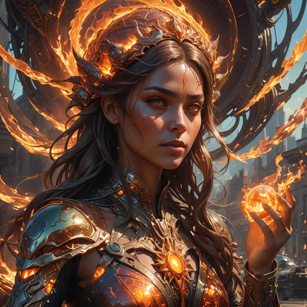 Girl on Sun with Alien: Hyperdetailed Concept Art