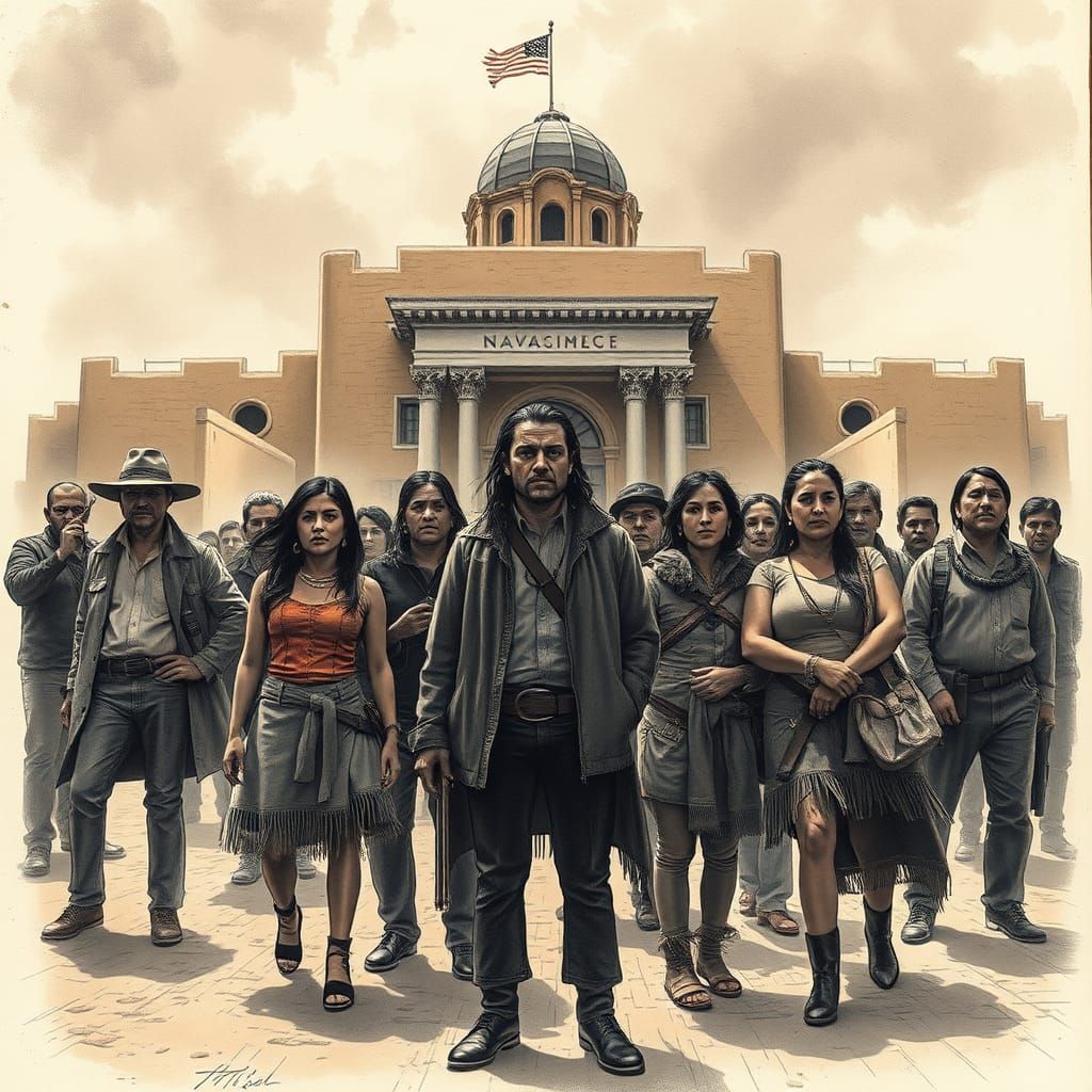 Defiant Diné at Navajo Nation Capitol: Charcoal Drawing