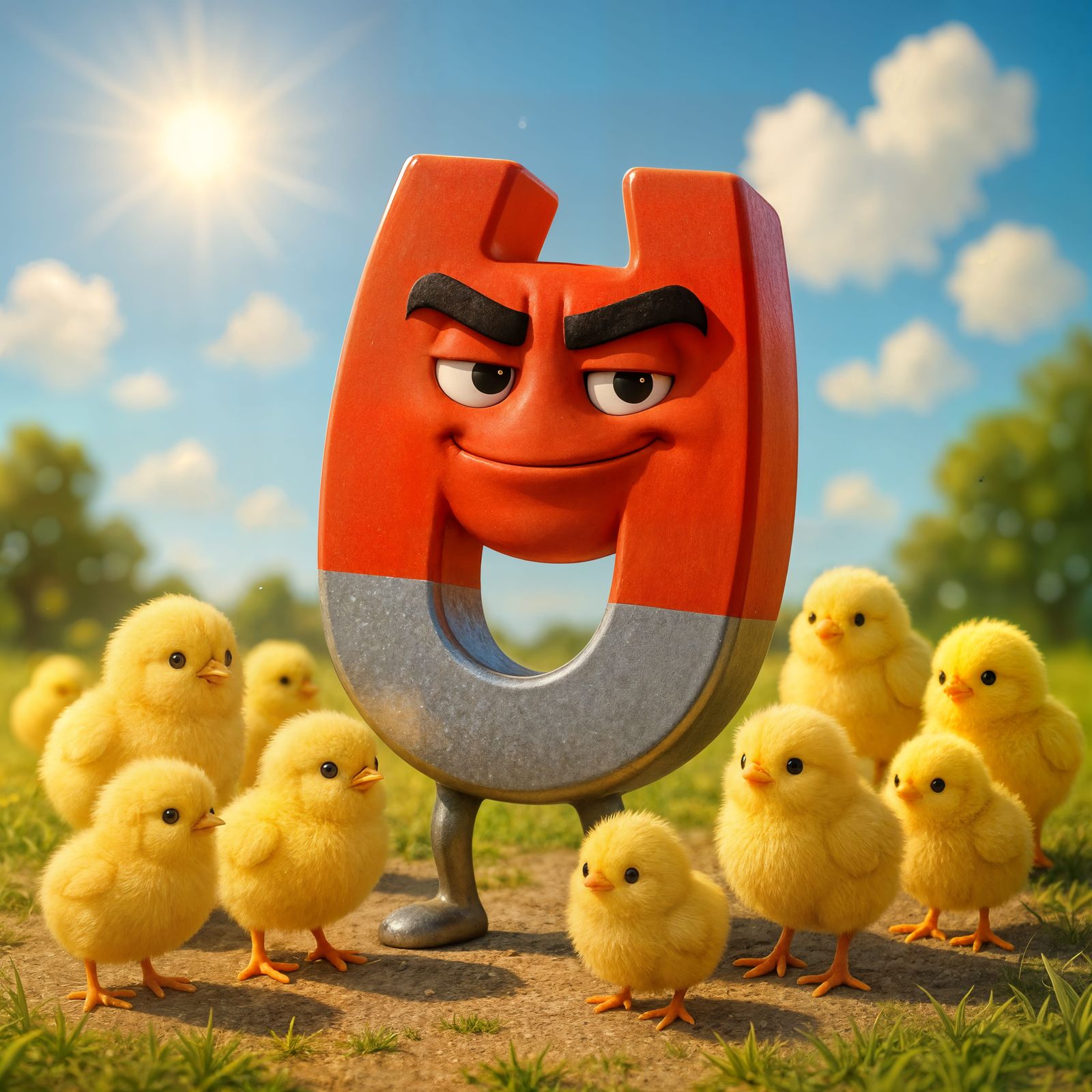 Confident Magnet Surrounded by CGI Baby Chicks