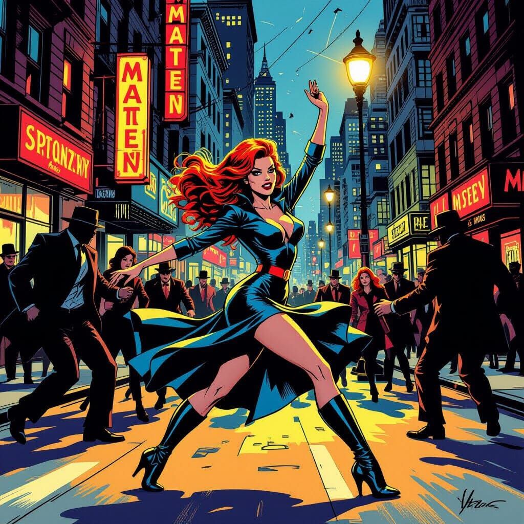 Mary Jane Watson Evades Thugs in Dynamic Comic Style