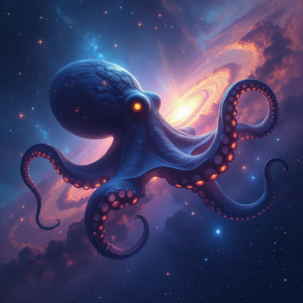 Cosmic Octopus Drifting Through Space Nebulae