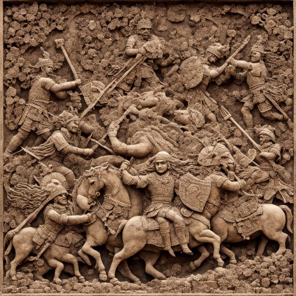 Epic Stone Relief: Dwarves vs Giants