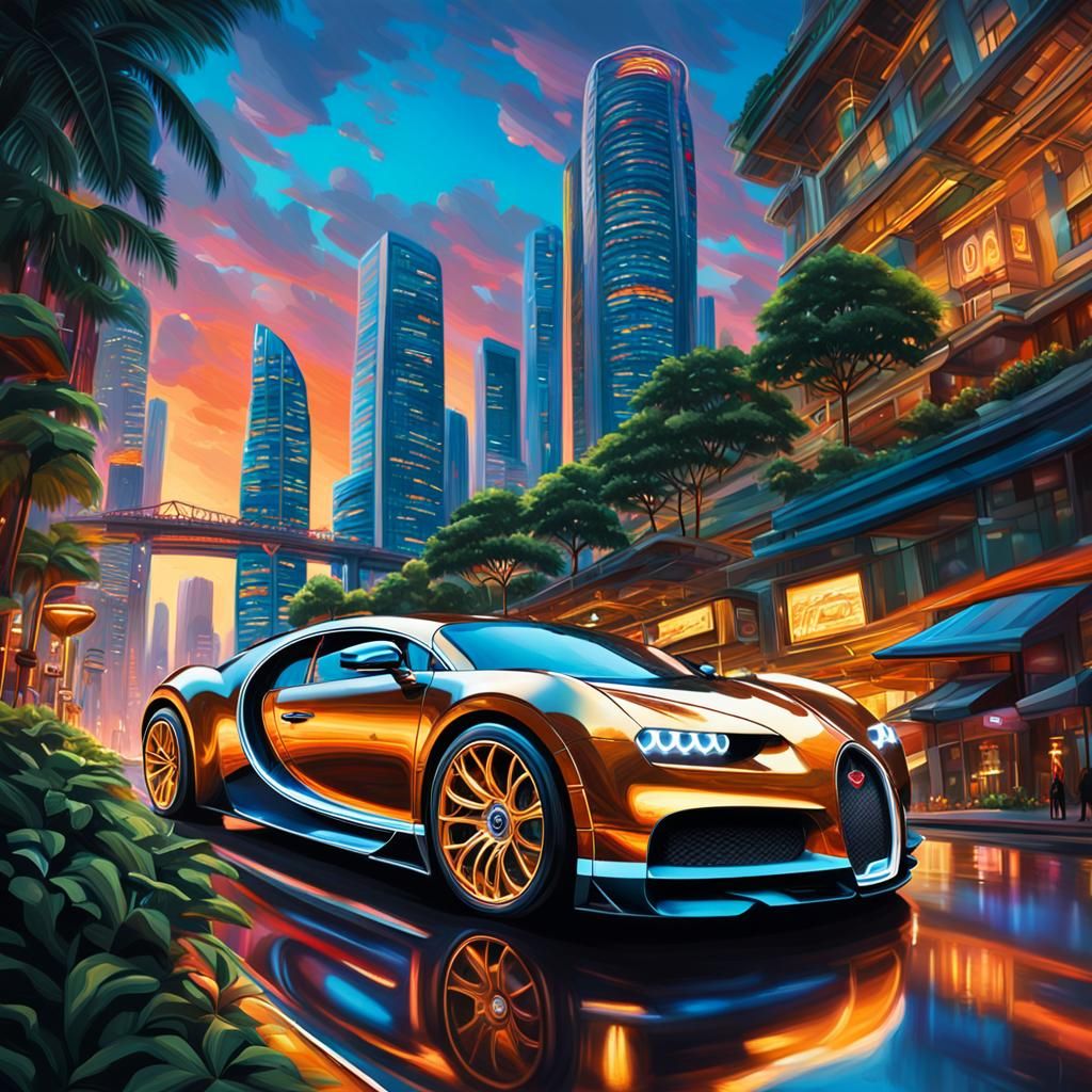 Luxurious Futuristic Cityscape with Bugatti Tourbillon in Vi...