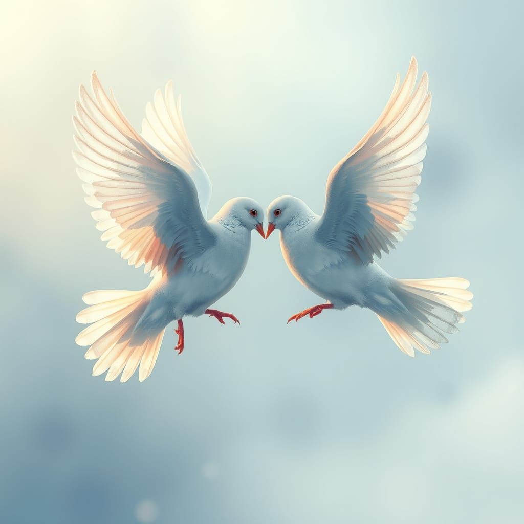 Ethereal Doves Form Whimsical Heart Shape in Mid-Air