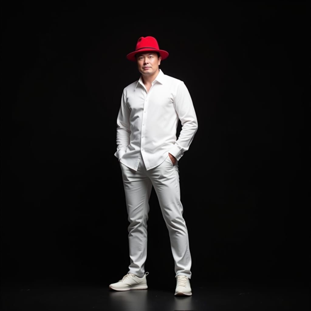 Confident Futurist in Red Hat, Minimalist Style