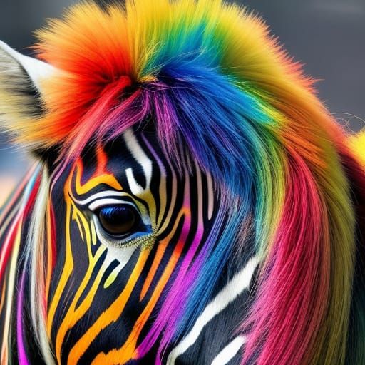 Rainbow Zebra in Hyperrealistic Digital Painting
