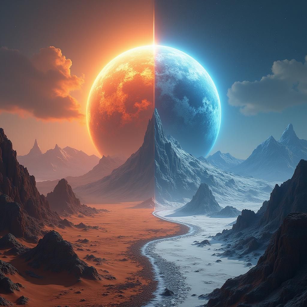 Desert and Ice Planet with Crystal Spires