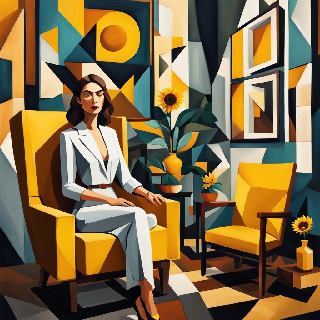 Psychologist in Studio: Cubist Art Deco Style