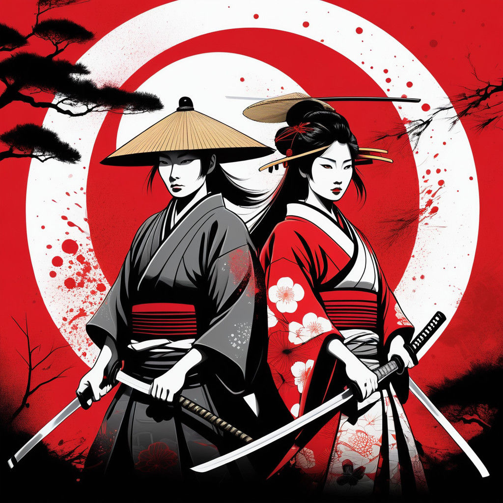 Elegant Samurai Warriors in Traditional Japanese Attire