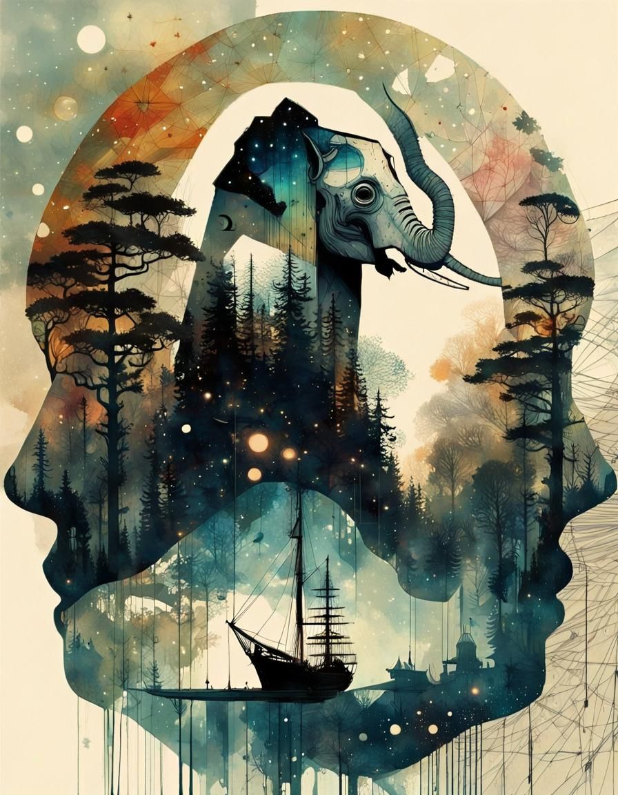 Galaxy Meets World in Double Exposure Art