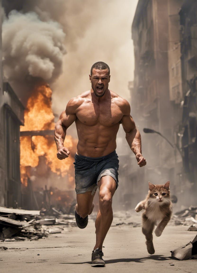 Muscular Man Rescues Kitten From Burning Building