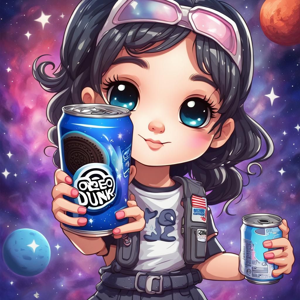 Chibi Girl Holding Oreo Space Dunk Can