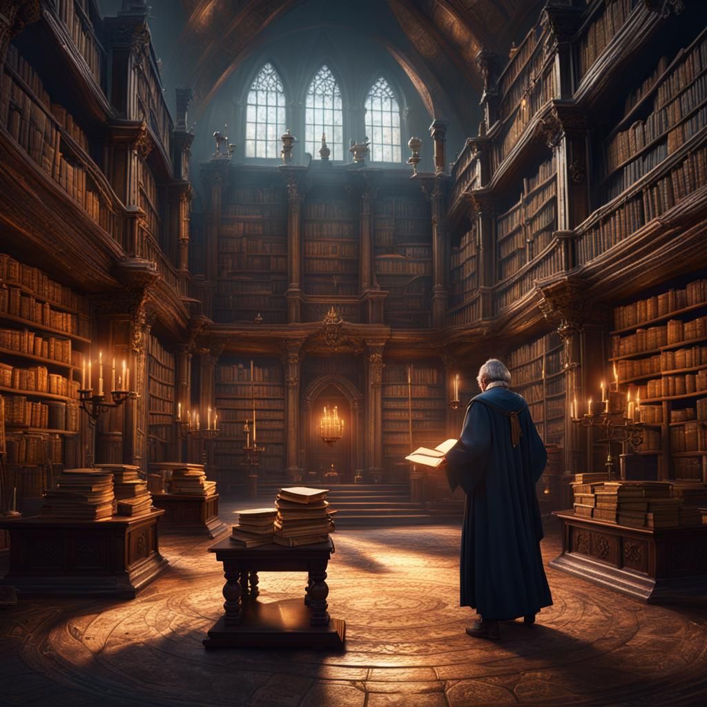 Mysterious Librarian Guarding Ancient Tomes