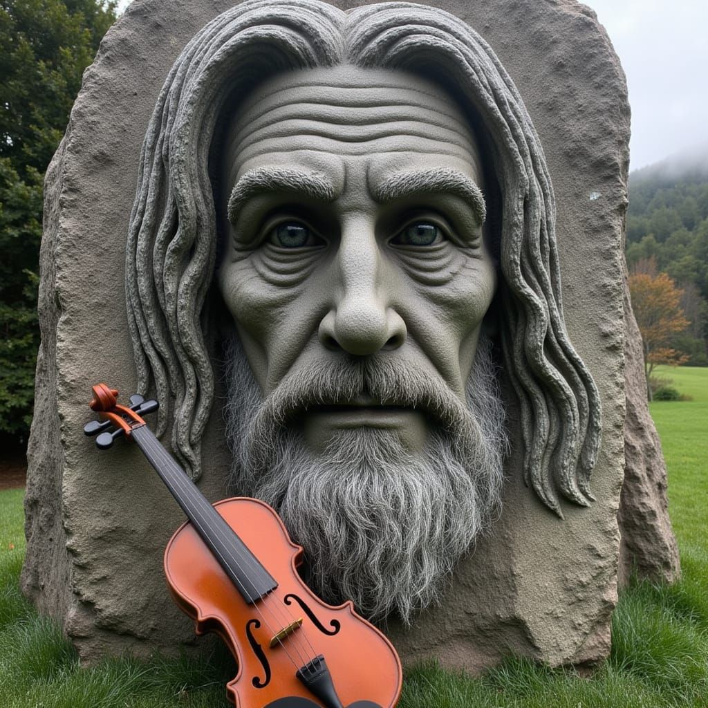 A Scottish Highlander Carved from Granite, with Long Hair an...