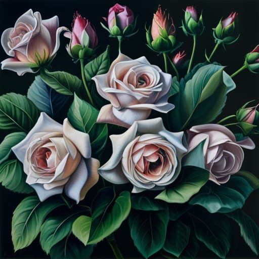 Hyperrealistic Roses in Full Bloom Painting