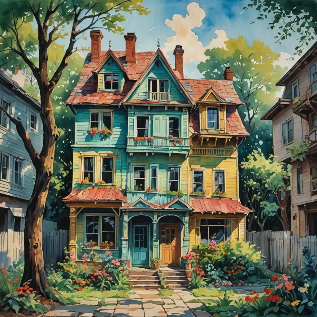 Gouache and Watercolor Abstract Painting on Canvas