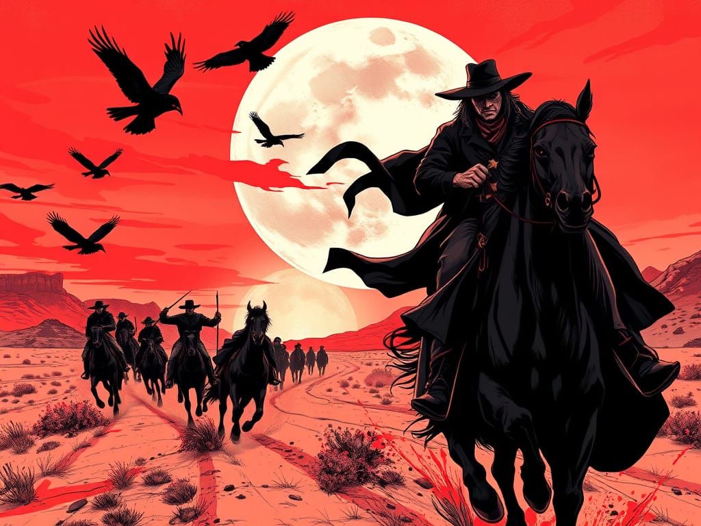 Wild West Outlaw Ride at Sunset in Anime Style