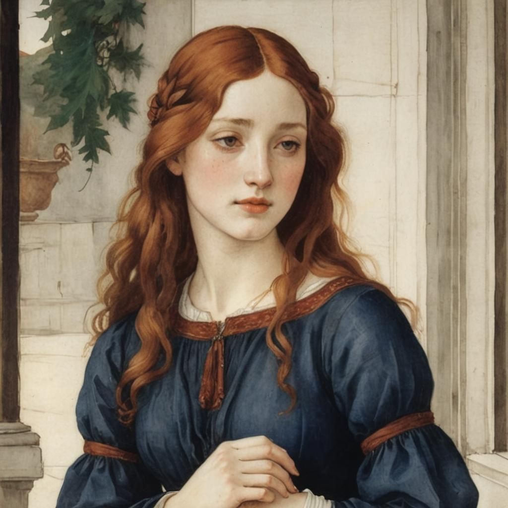 Melancholy Watercolor Portrait in Classical Style