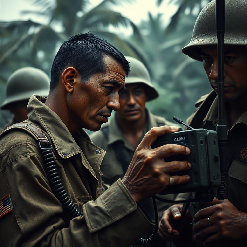 Navajo Code Talker Transmitting Message on Saipan in WWII
