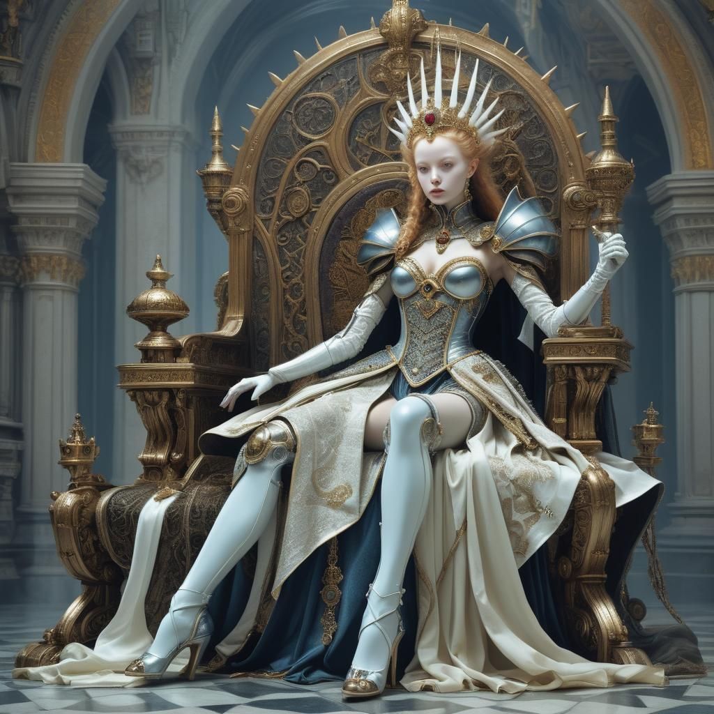 Steampunk Alien Queen on Throne, Digital Portrait