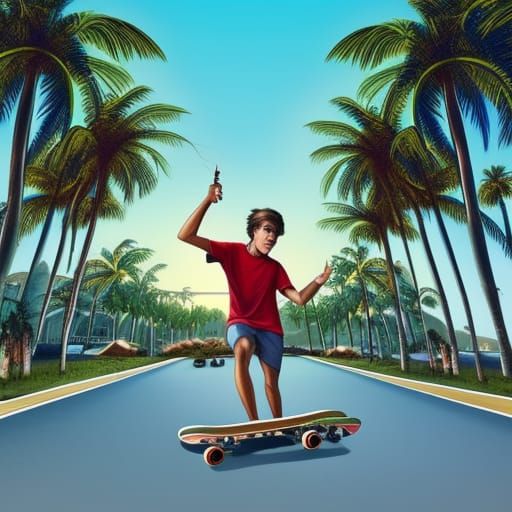 Skater on Beach Strip in Photorealistic Style
