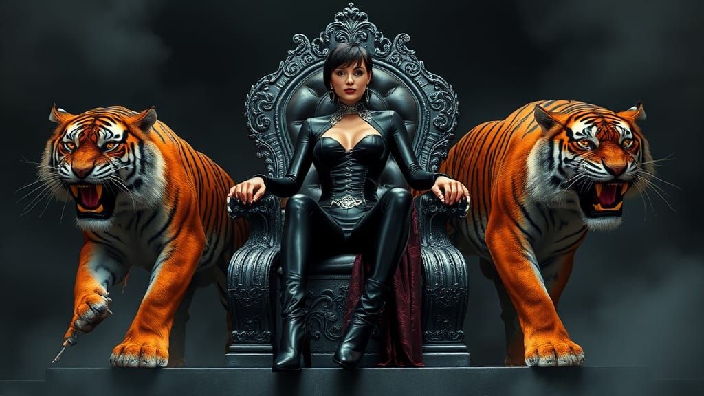 Modesty Blaise on Haematite Throne with Tigers