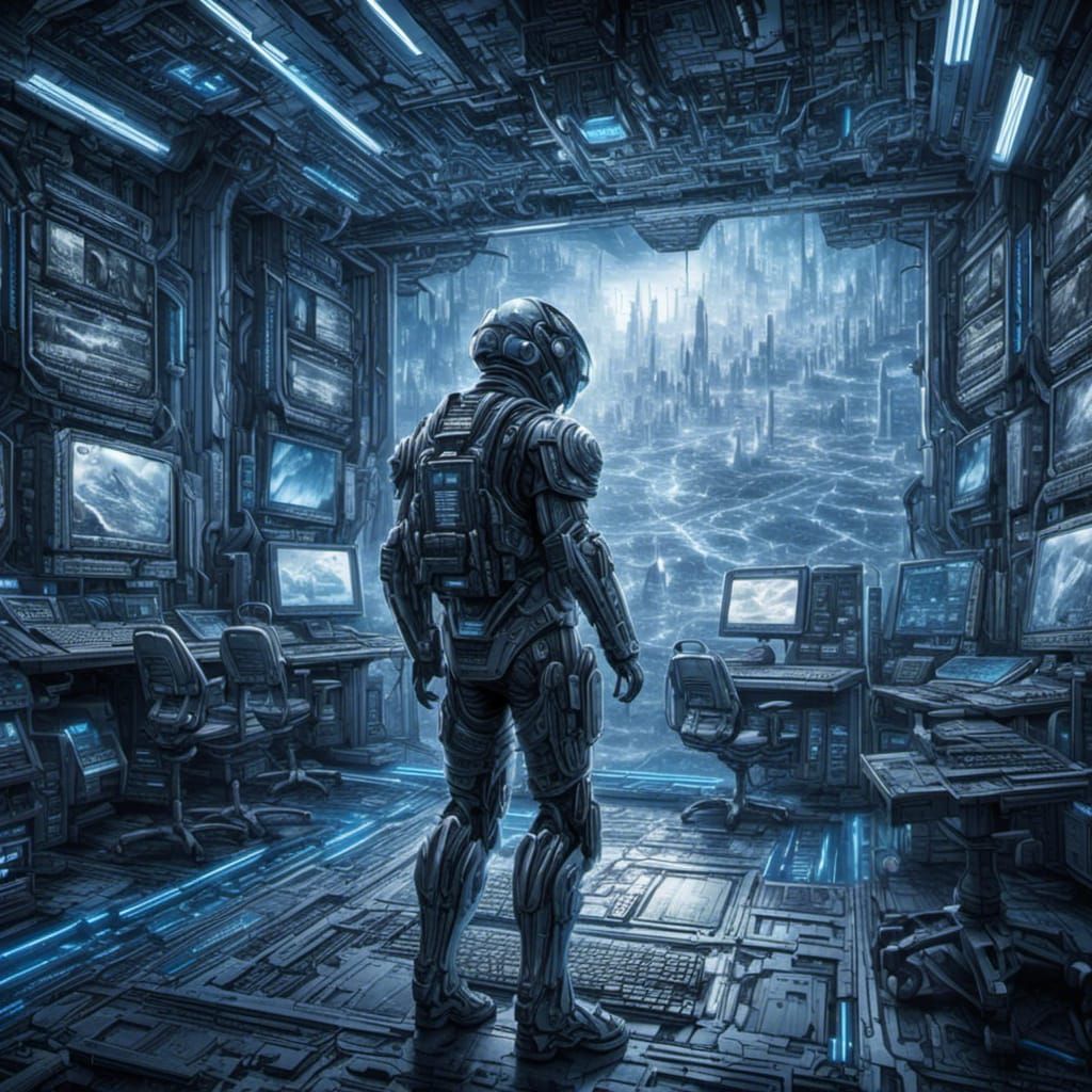 Intricate Cyberpunk Hacker Pencil Sketch