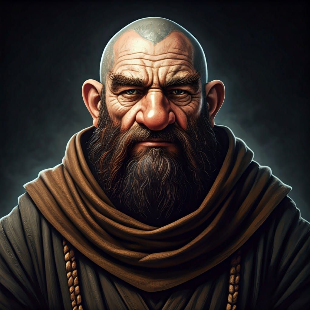 Dwarf Monk Portrait in Vibrant Triadic Colors