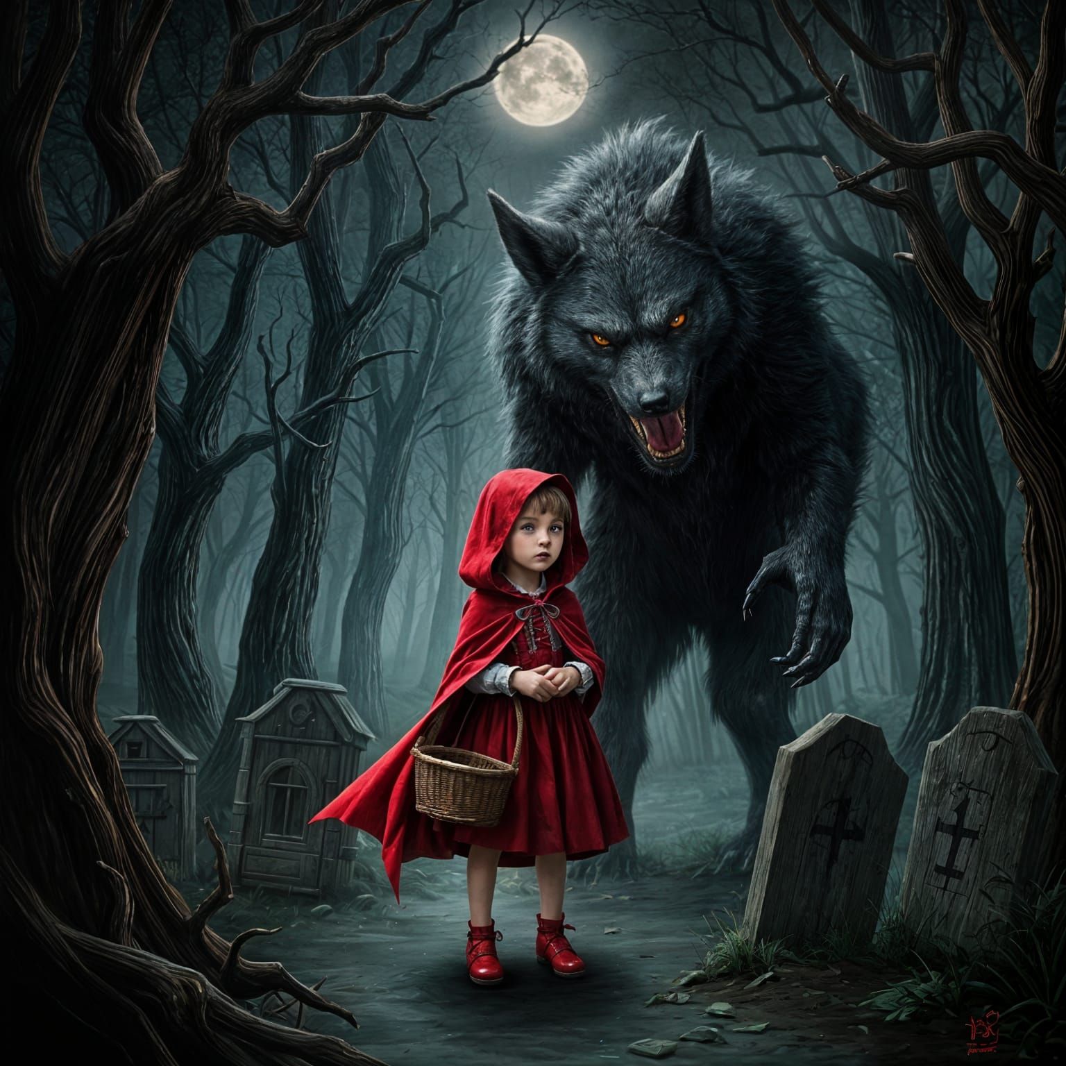 Gothic Horror Little Red Riding Hood Meets Monstrous Wolf