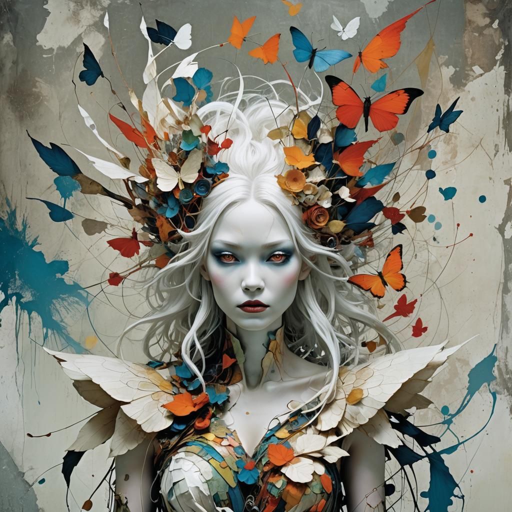 White-Haired Fairy Woman in Surreal Style