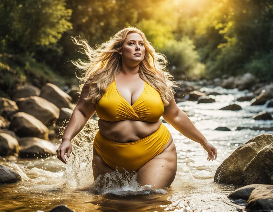 Curvy Woman in River: A Colorful Mid-Shot