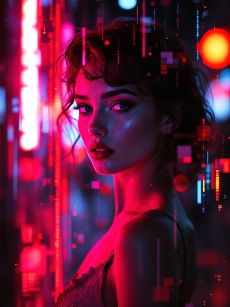 Glitch Photo of Woman with Digital Artifacts